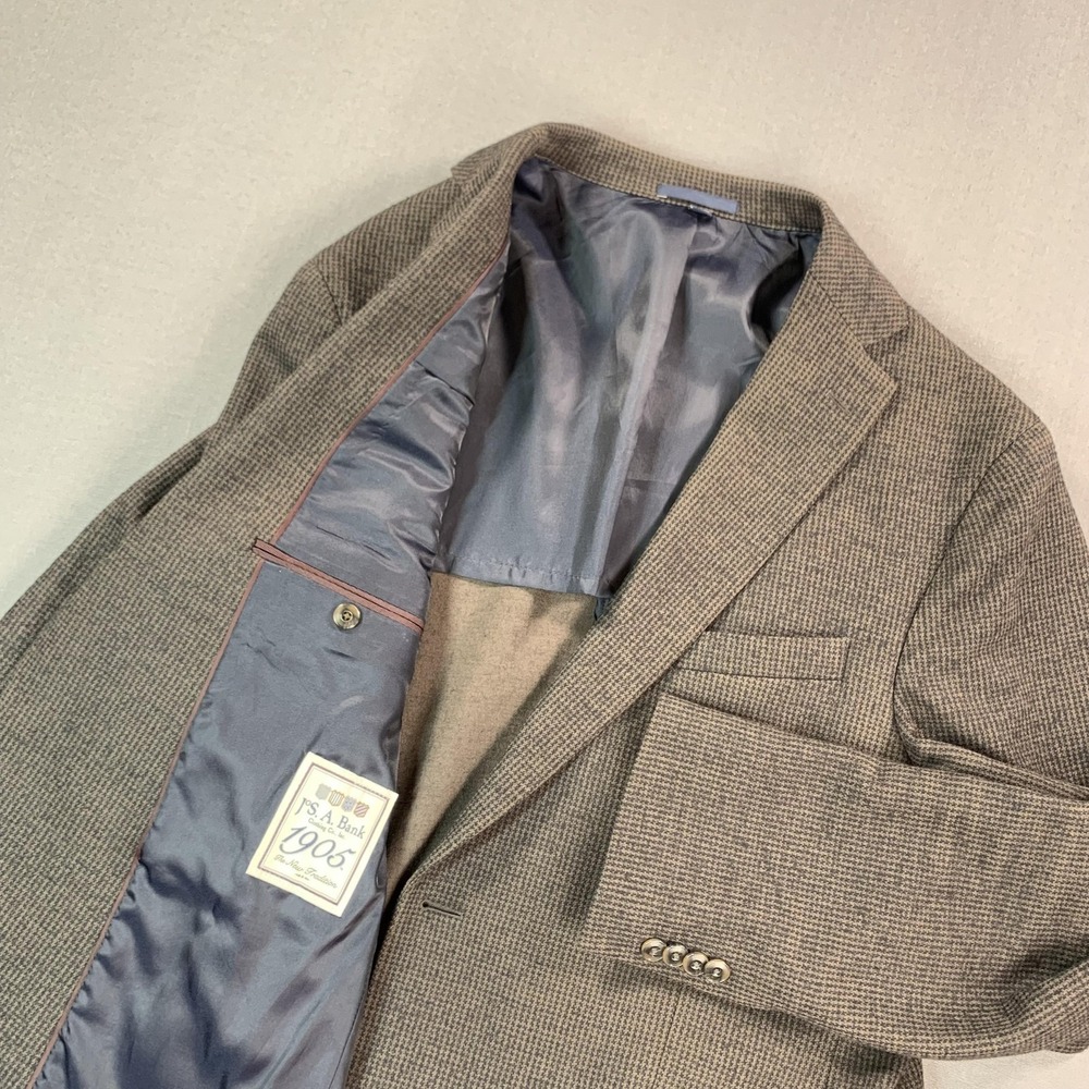 Jos A Bank 1905 Blazer Mens 46L Brown Houndstooth Wool Blend EMMETEX Italian